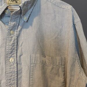 L.L. Bean Blue and White Striped Casual Button Down Shirt